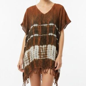 NEW Ingear Resort Tie Dye Cover Up with Fringe Women OS Brown Orange Festival